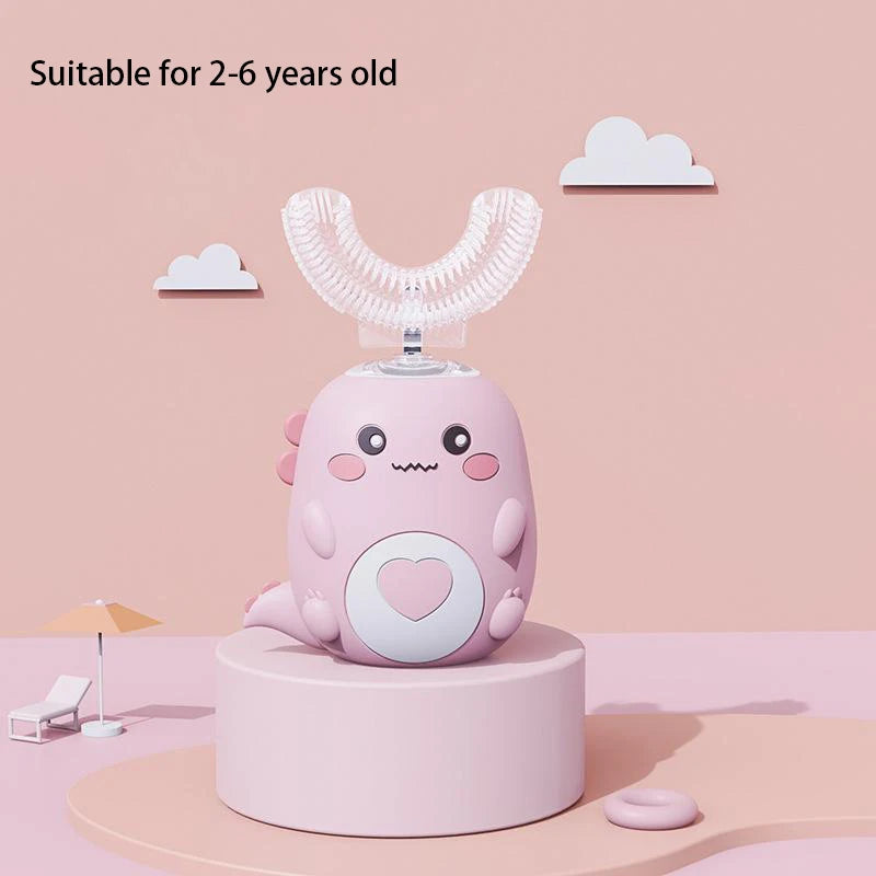 Make Brushing Fun with the 360° Cartoon U-Shaped Sonic Toothbrush for Kids - Rechargeable Electric Silicone Design