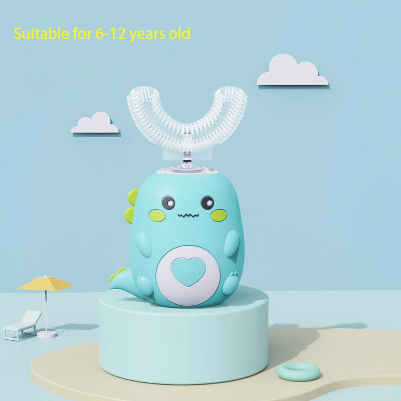 Make Brushing Fun with the 360° Cartoon U-Shaped Sonic Toothbrush for Kids - Rechargeable Electric Silicone Design